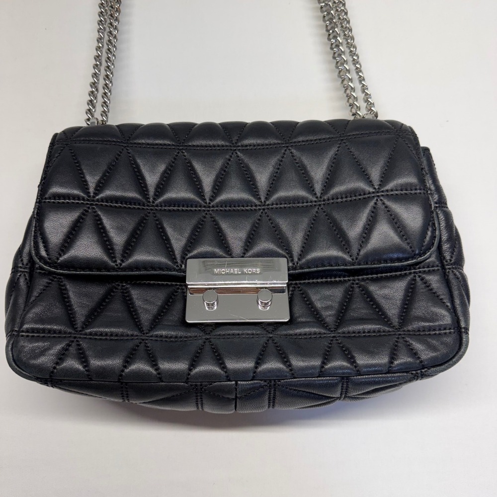 Michael Kors Sloan Large Quilted Leather Chain Shoulder Bag Black Lucury - Picture 4 of 12